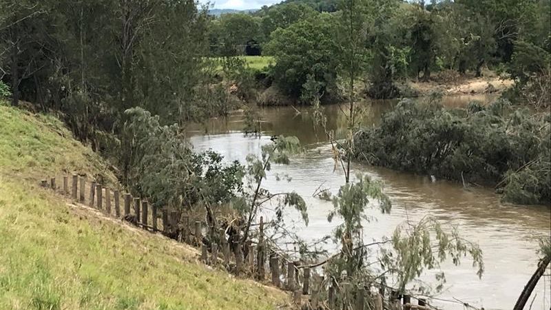 Flooding during the February SouthEast Queensland floods on Ian Mackie's property. His riverside property is a part of the Mary River Recovery Project and the river banks have undergone stabilisation works that kept more sediment on the land.