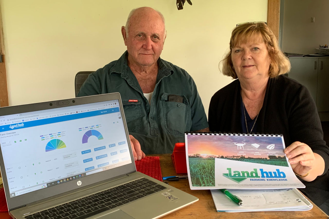 Don and Carmel joined the LiquaForce LANDhub project in May 2021 and received assistance to refine their nutrient management and develop more specific recommendations across the cane farm. Credit: Liquaforce.
