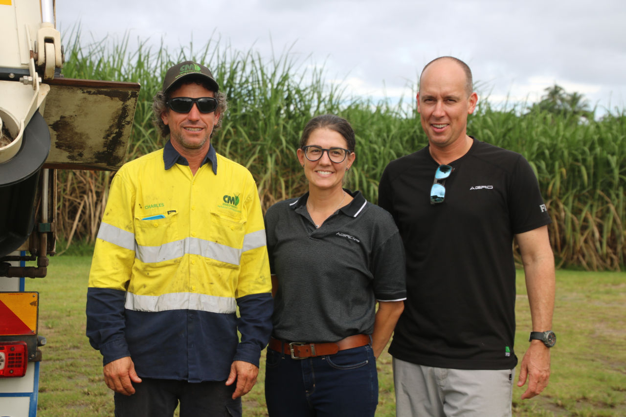 Grower Charles Girgenti with AgroGroup's Kristen and Regan Kirknie. Credit: CJ James