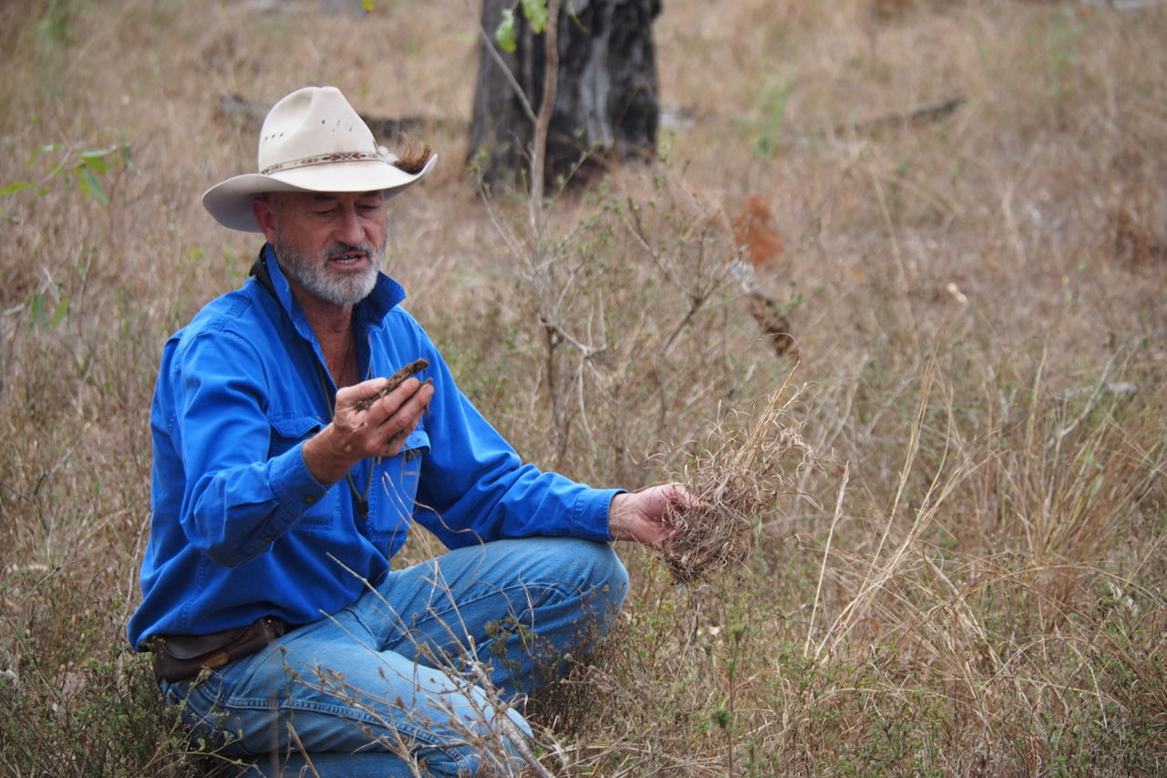 Dick Richardson explains the importance of soil health to water holding capacity. Credit: Terrain NRM