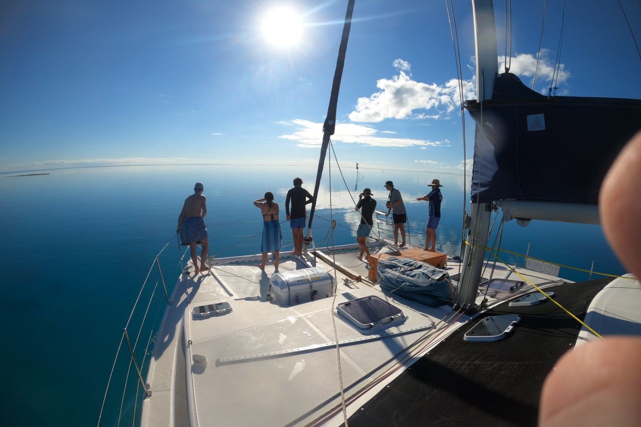 Students in the field on a glass-out day off of Bundaberg. Credit: Science Under Sail Australia.