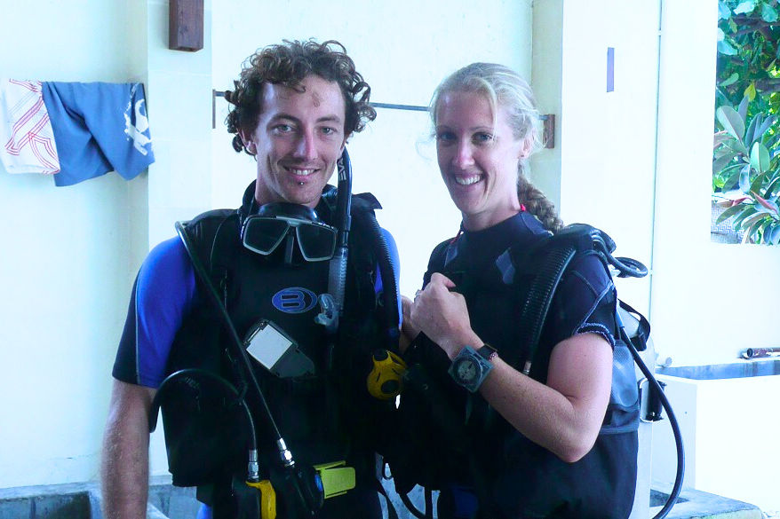 Ash with wife, Elizabeth on their scuba dive course on Gili Trawangan, Indonesia