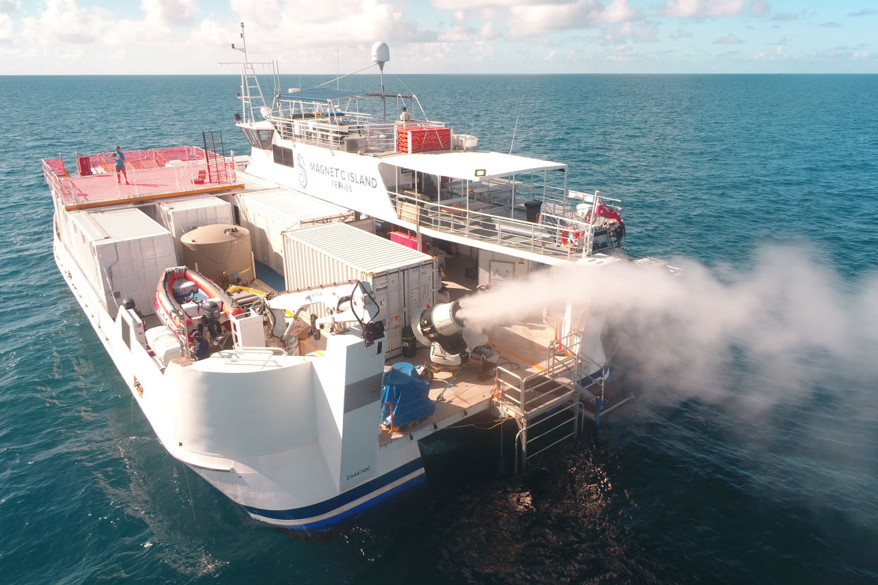 The cloud brightening equipment creating a plume. Credit: Southern Cross University