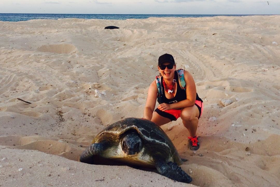 Melissa on Raine Island, the largest remaining green turtle rookery in the world. Supplied: Melissa Rodgers