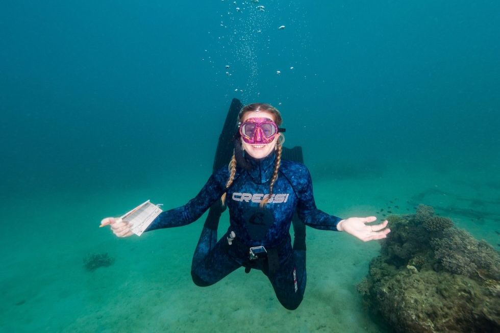 Pearl in her element, underwater at Orpheus Island. Credit: Woody Spark