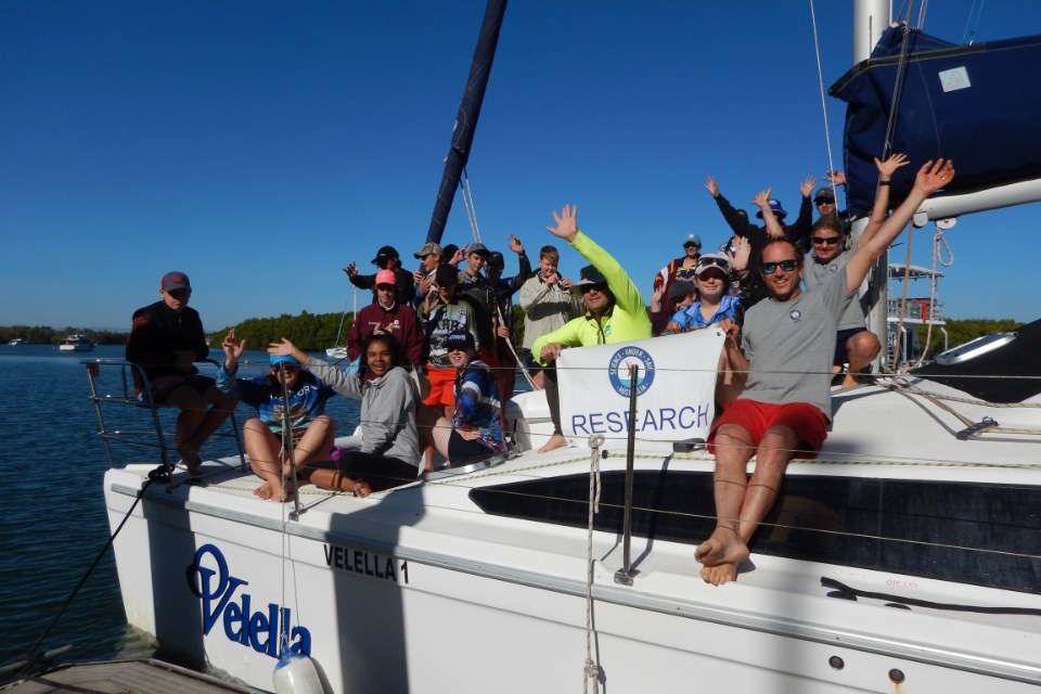 High school students undertaking on-water surveys. Credit: James Udy