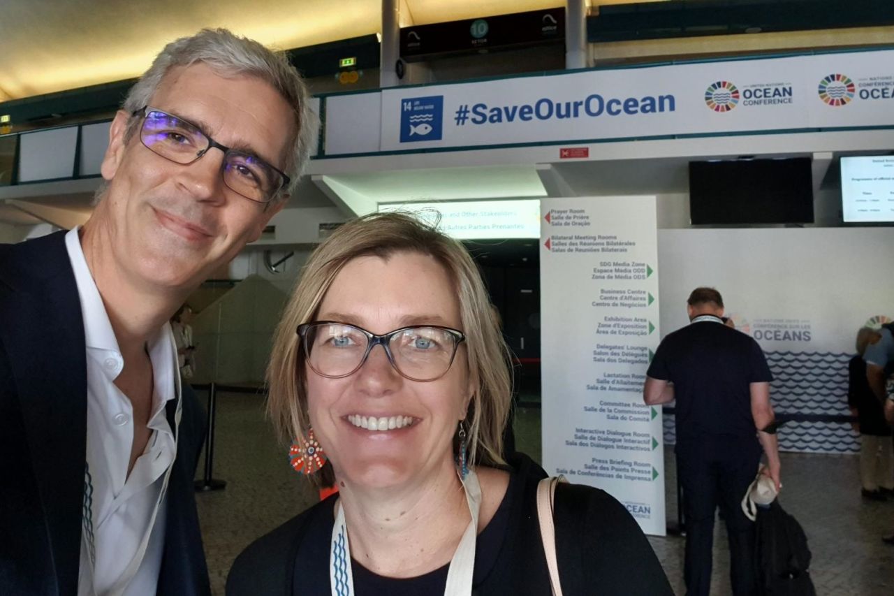 Theresa with Foundation colleague Dr Cedric Robillot at the  United Nations' UN Ocean Conference in Portugal in 2022.