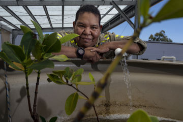 Markeeta Sullivan at the seagrass nursery