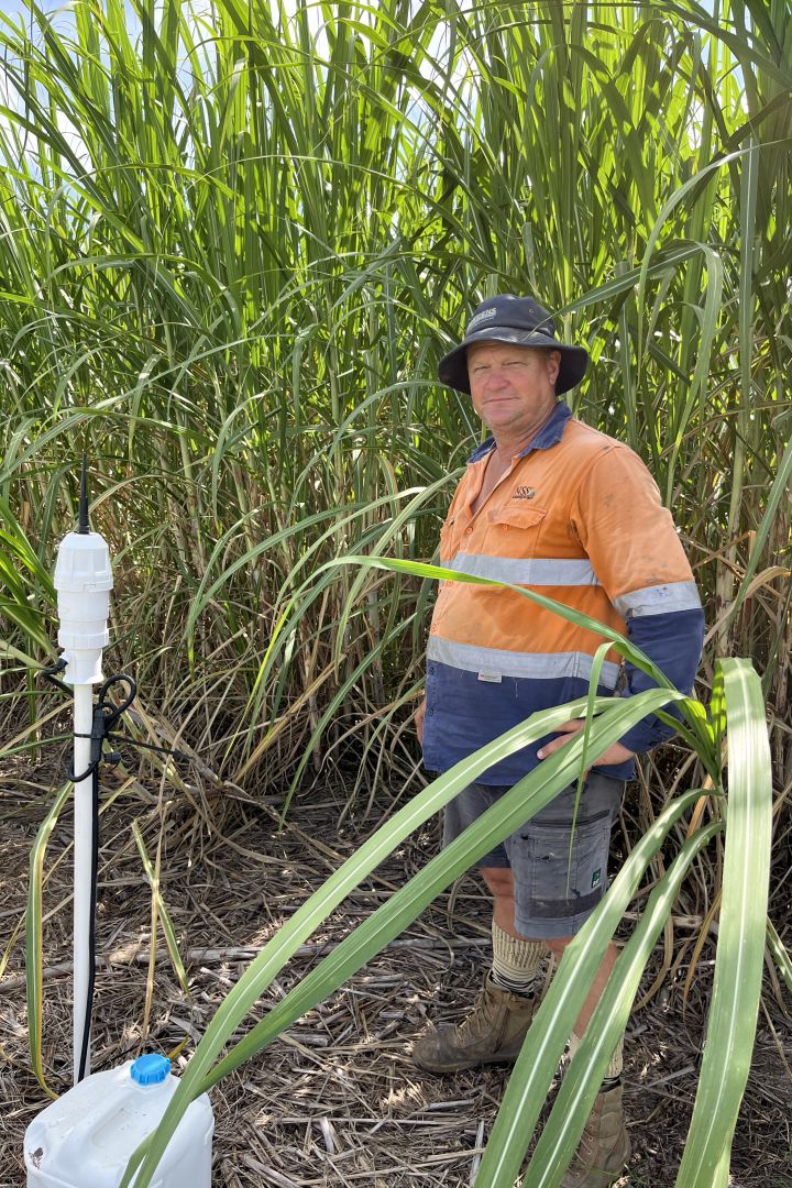 Ross Williams with soil Moisture probe. Image CANEGROWERS Mackay