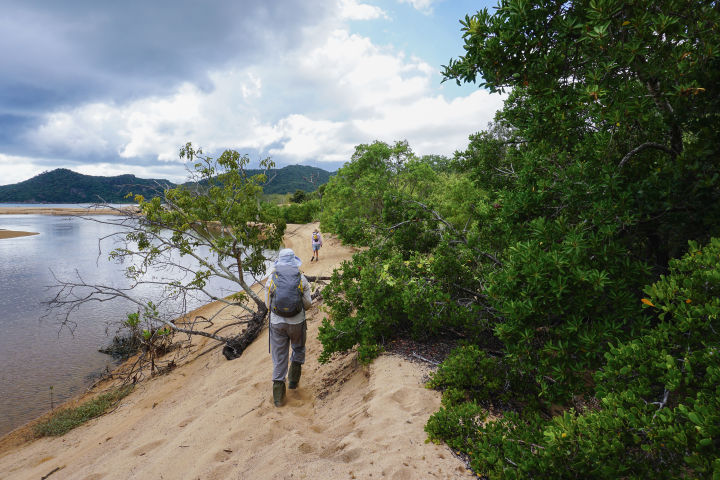 Walking the sandbanks of Endeavour creek.