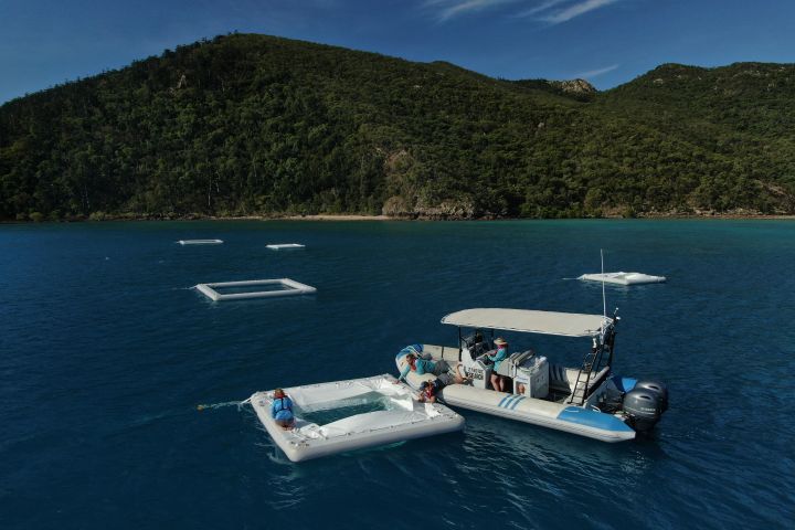 Boat4coral vessel and larval pool floating in water